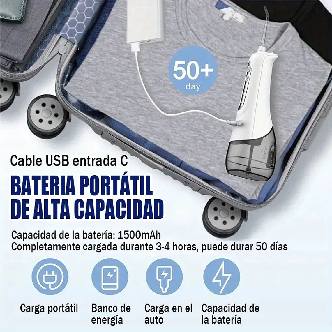 Irrigador Dental Recargable Limpieza Bucal Con Accesorios 3