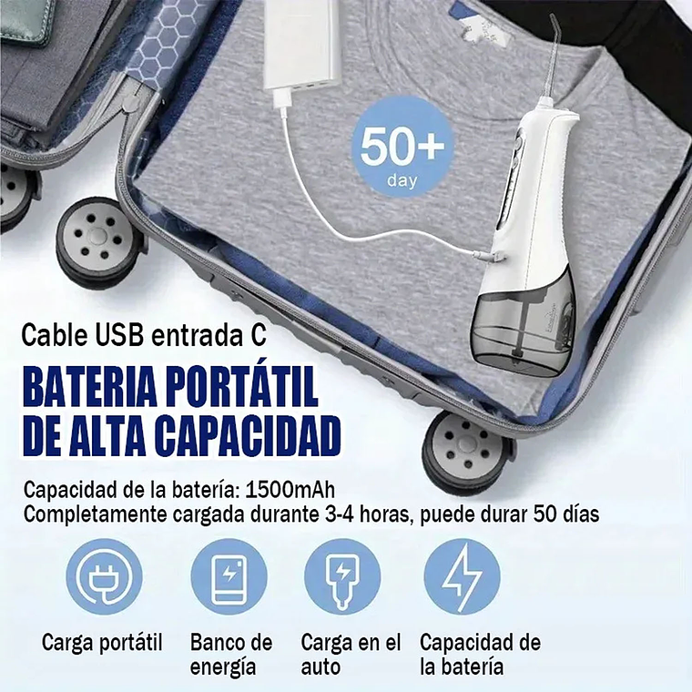 Irrigador Dental Recargable Limpieza Bucal Con Accesorios 3