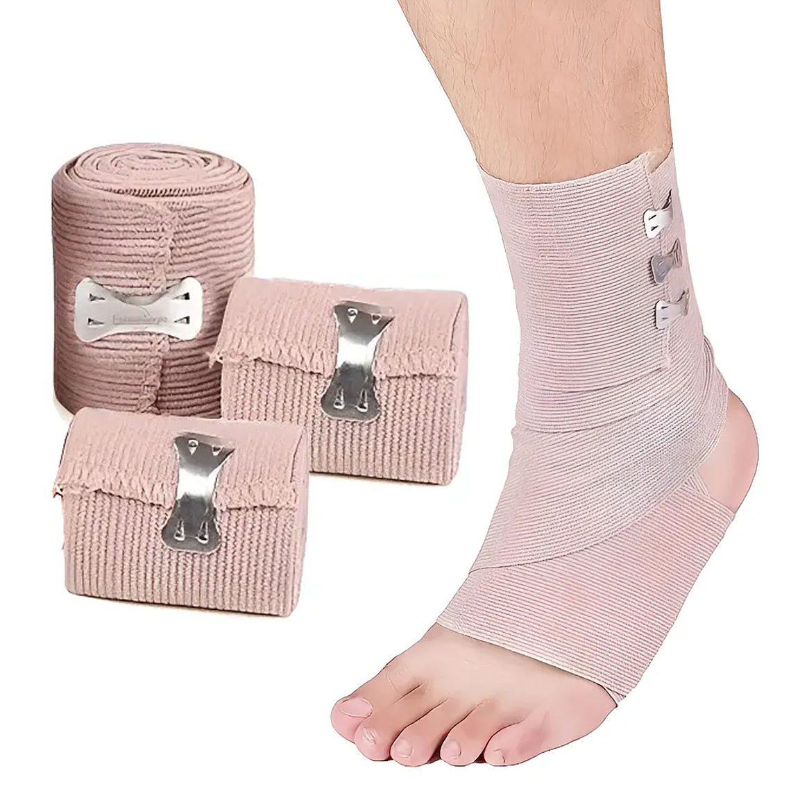 Pack 3 Venda Elástica Compresión 5cmx4.5m Vendaje Con Gancho 1