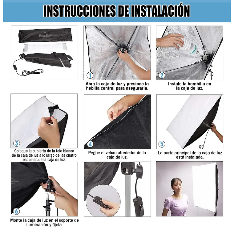 Kit De Iluminación Softbox Estudio De Fotografía + Ampolleta 6