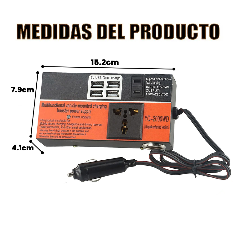 Inversor De Voltaje Auto Convertidor Corriente 200w 12v-220v 5
