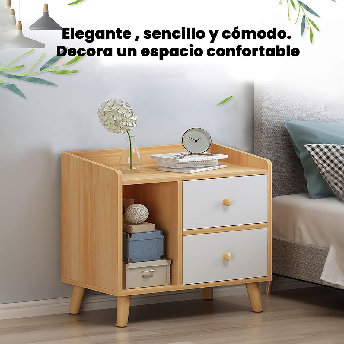 Velador 2 Cajones Mesa De Noche Retro 48x30x43 Cm 3