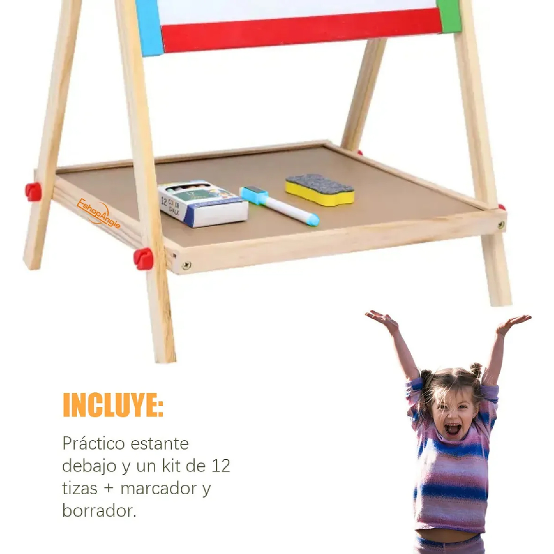 Pizarra Atril Para Niños 2 En 1 Doble Madera + Tiza Y Plumón 4