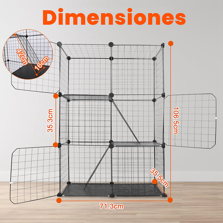 Jaula Corral Armable De 3 Niveles Para Mascotas 24 Paneles 6