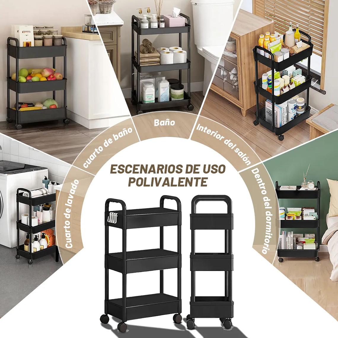 Carrito Organizador Con Ruedas Asas Multiuso 3 Niveles 5