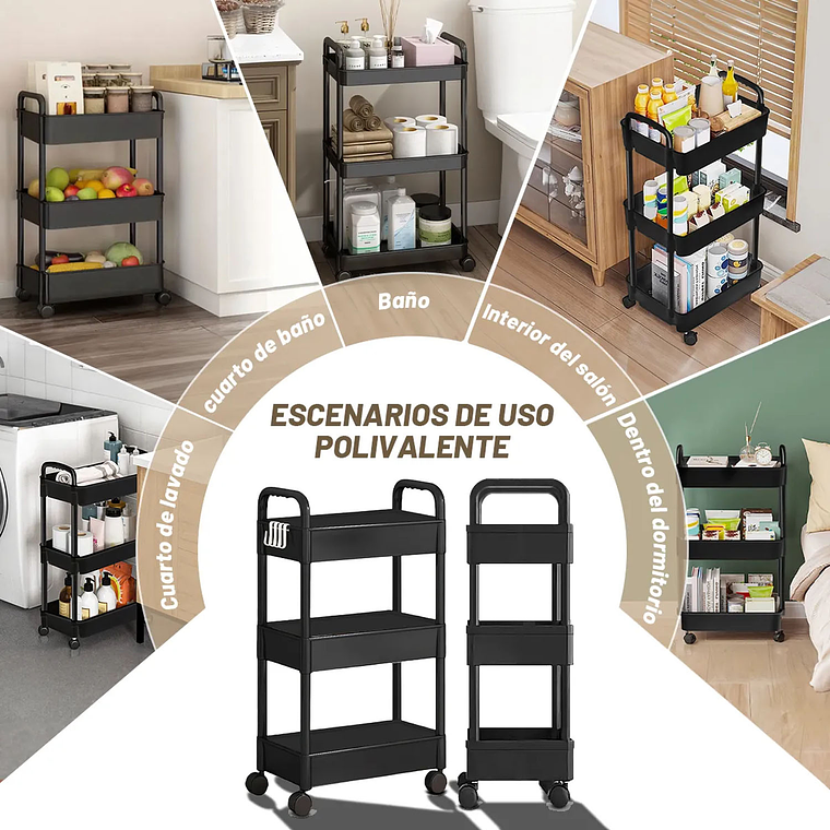 Carrito Organizador Con Ruedas Asas Multiuso 3 Niveles 5