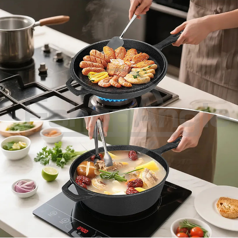 Sartenes De Hierro Fundido Gruesa Doble Uso 26cm 3