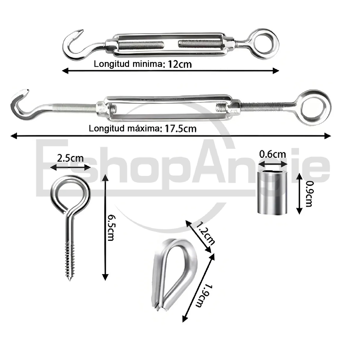 Kit De Cable Tensor De Acero De 30m Gancho Galvanizado 6