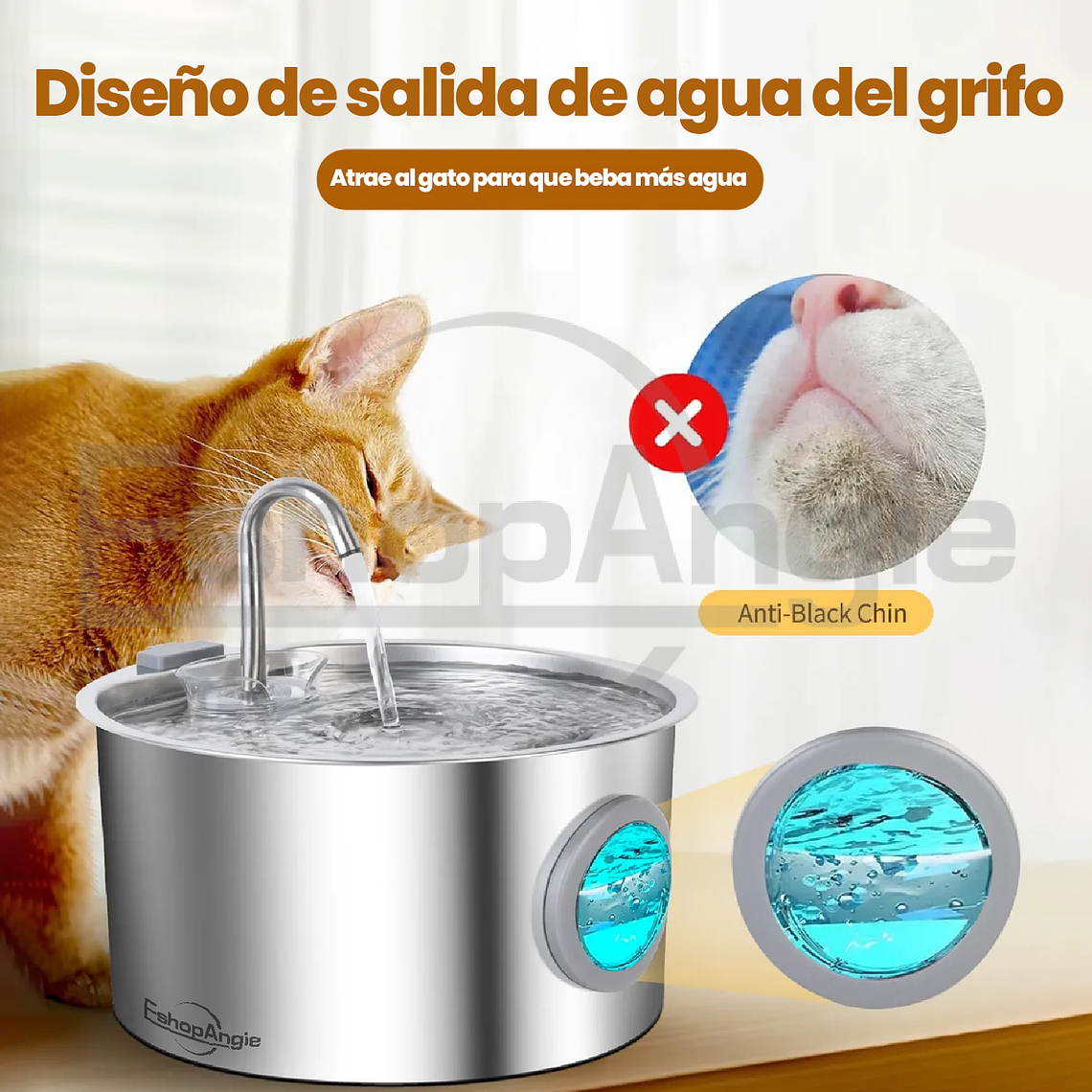 Bebedero Fuente De Agua Gatos Mascotas Automatico Acero 3.2l Acero Inoxidable 4
