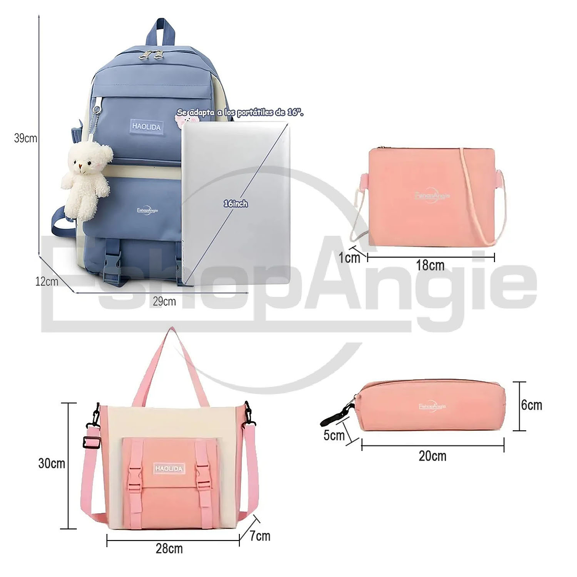 Mochila Urbana Escolar Viaje Estilo Coreano 4 Piezas 8