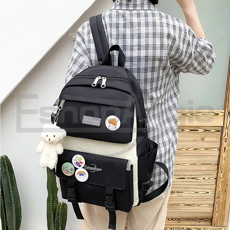 Mochila Urbana Escolar Viaje Estilo Coreano 4 Piezas 7