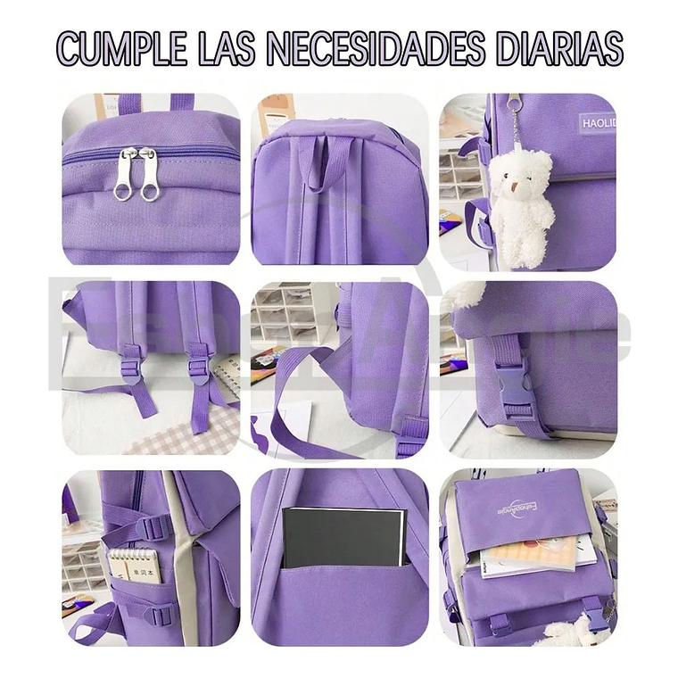 Mochila Urbana Escolar Viaje Estilo Coreano 4 Piezas 5