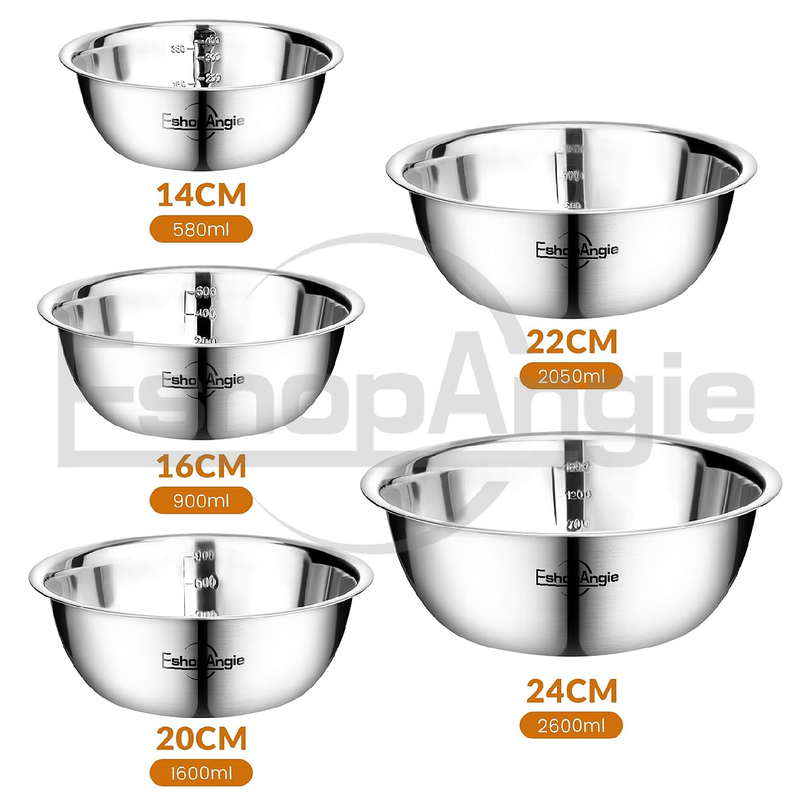 Pack 5 Bowl Pocillo Acero Inoxidable Reposteria Cocina Plateado 2