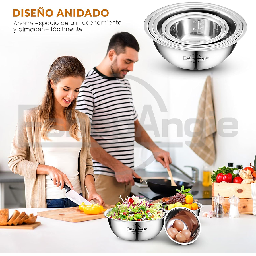 Pack 5 Bowl Pocillo Acero Inoxidable Reposteria Cocina Plateado
