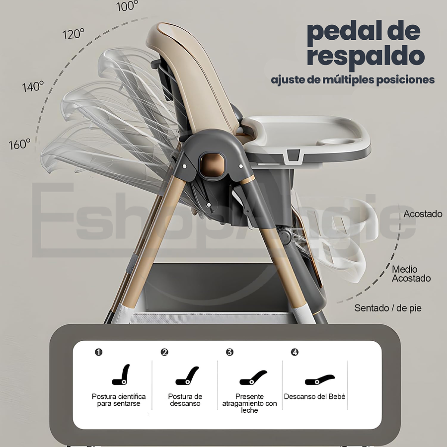 Silla De Comer Reclinable Plegable Con Mesa Ajustable