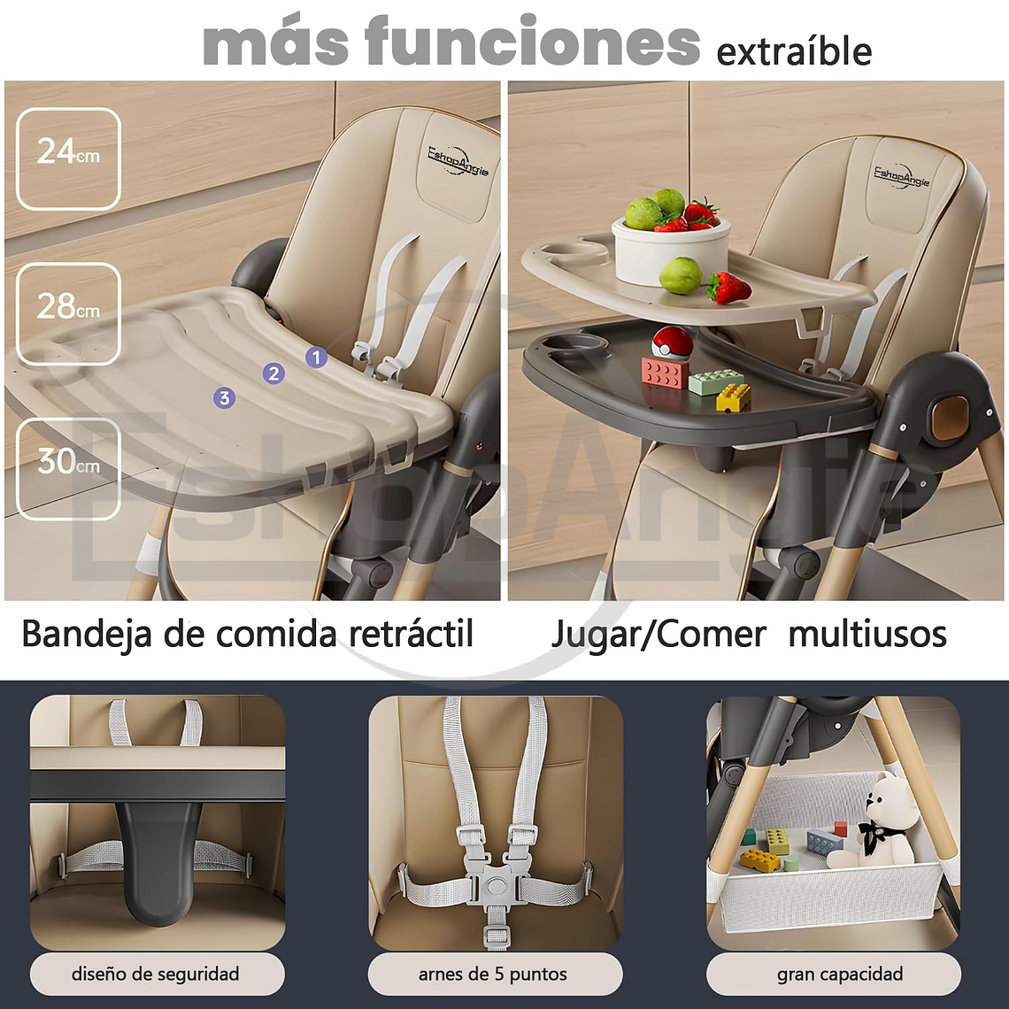 Silla De Comer Reclinable Plegable Con Mesa Ajustable 8