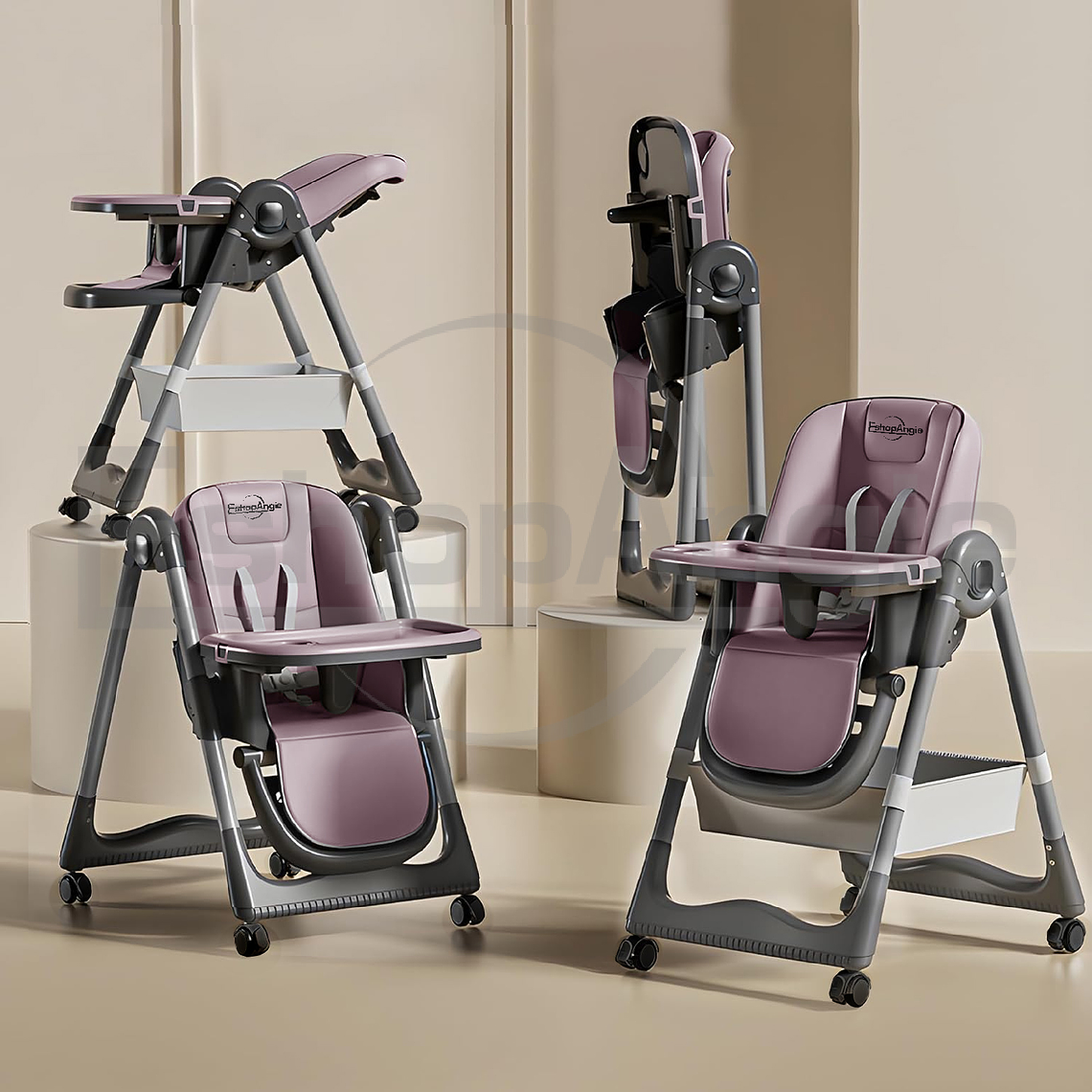 Silla De Comer Reclinable Plegable Con Mesa Ajustable 4