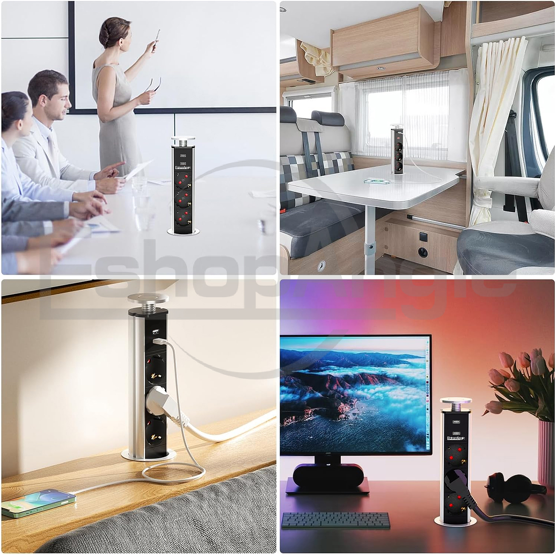 Torre Enchufe Chileno Eu 3 Enchufes 2 Usb Retráctil Muebles 2