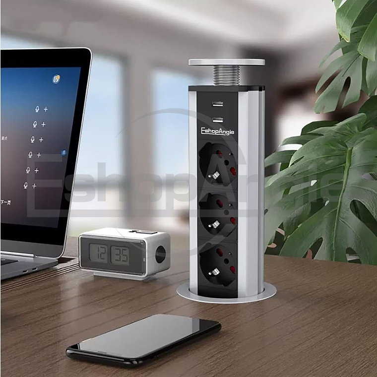 Torre Enchufe Chileno Eu 3 Enchufes 2 Usb Retráctil Muebles 3