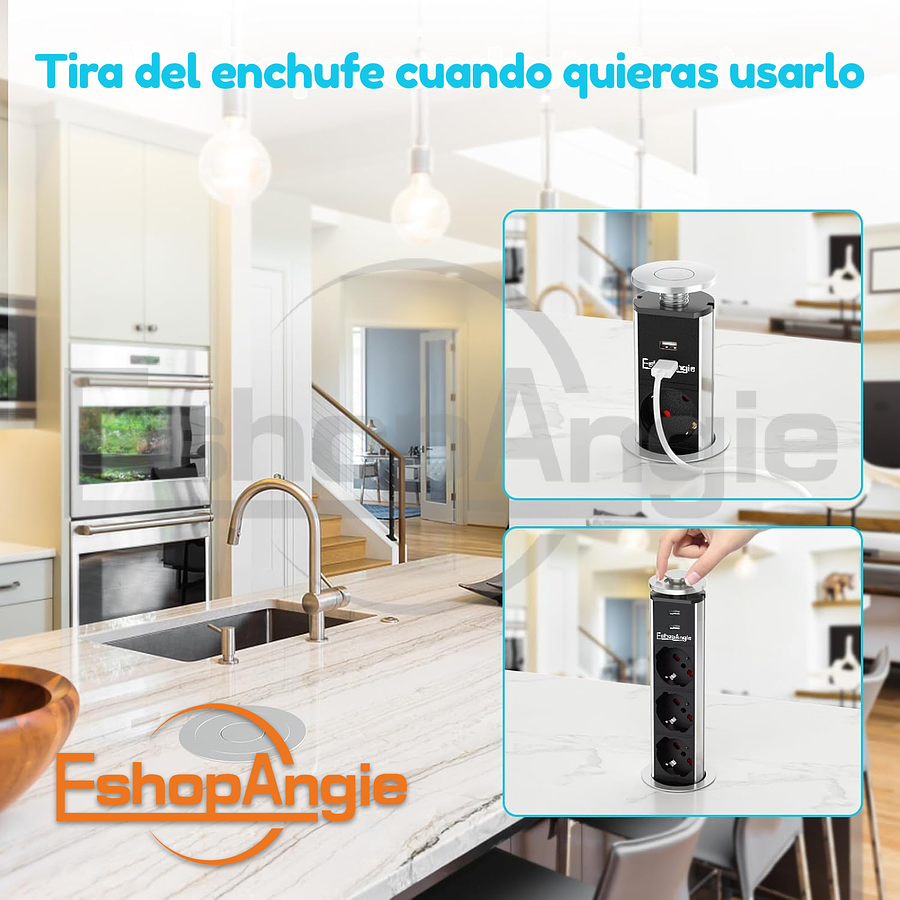 Torre Enchufe Chileno Eu 3 Enchufes 2 Usb Retráctil Muebles