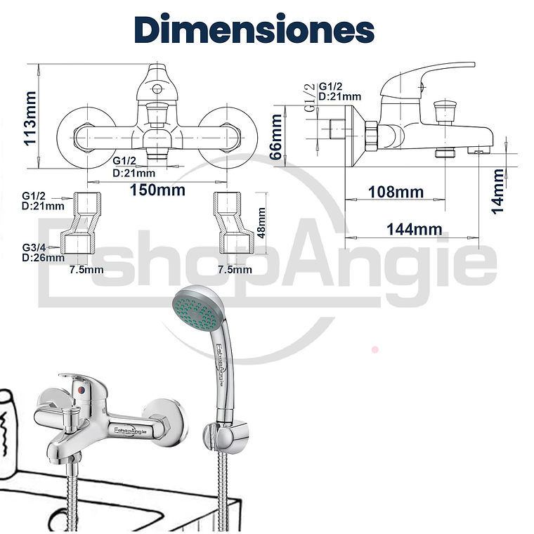 Llave Monomando Tina Ducha Cromada Plateado Brillante 5