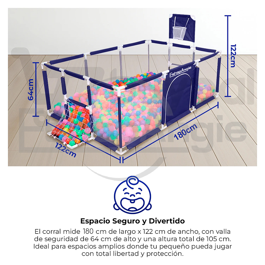 Corral Seguridad Bebes Con Aro De Basket 180cm Sin Pelotas