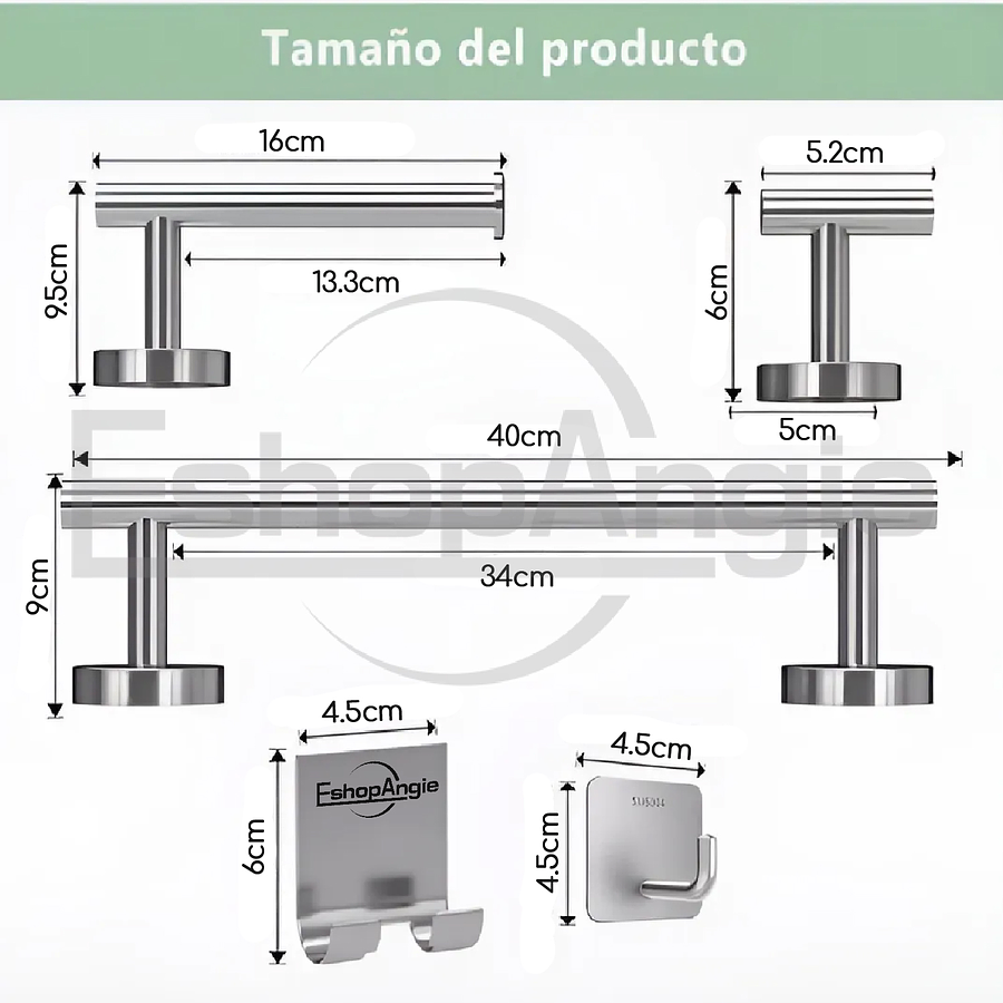 Juego Set 9 Accesorios Para Baño Acero Inoxidable