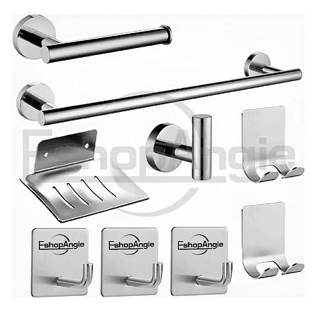Juego Set 9 Accesorios Para Baño Acero Inoxidable