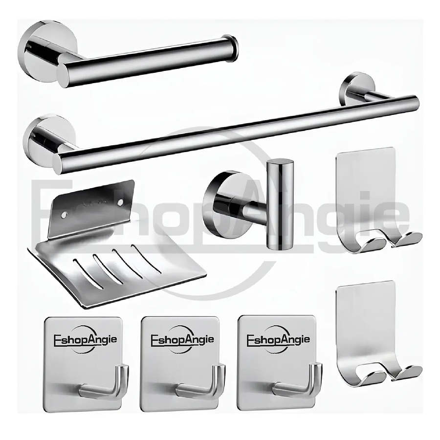 Juego Set 9 Accesorios Para Baño Acero Inoxidable