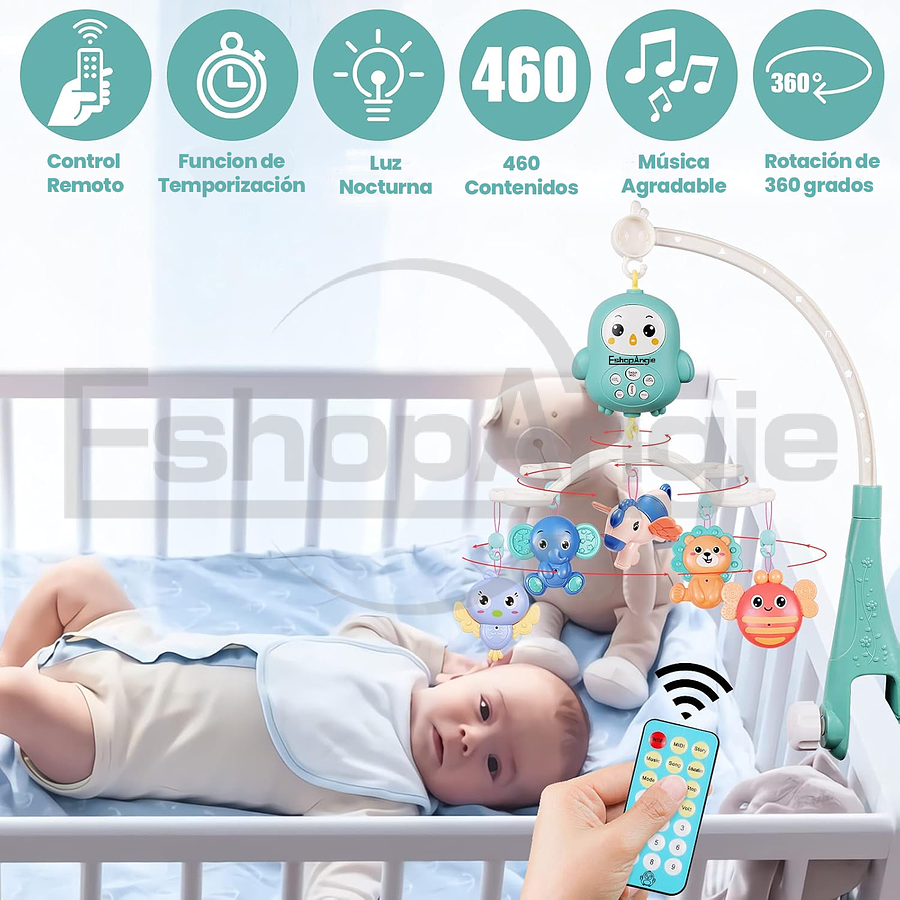 Móvil Giratorio Musical Con Luces Para Cuna + Control