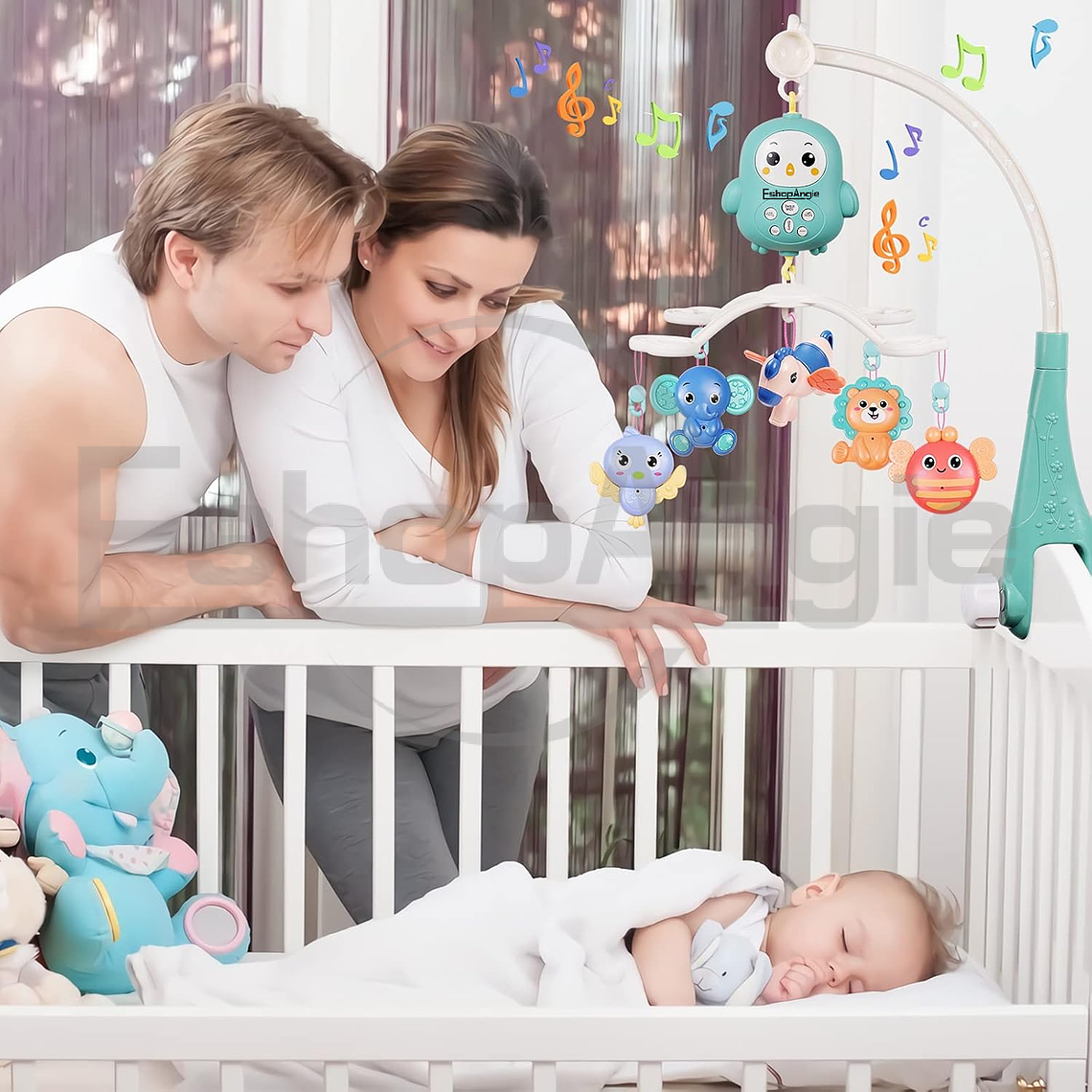 Móvil Giratorio Musical Con Luces Para Cuna + Control 4