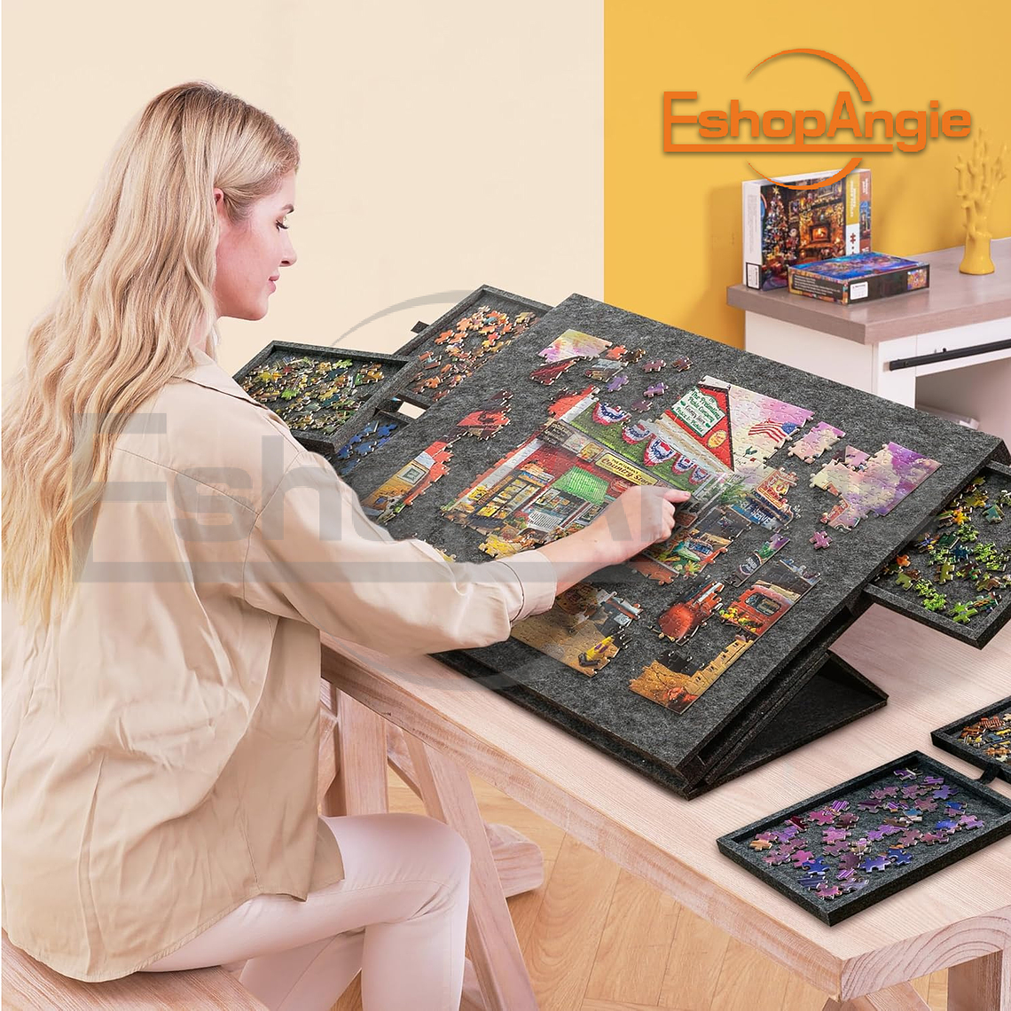 Tabla De Rompecabezas Inclinable Con Soporte Y 6 Cajones 6