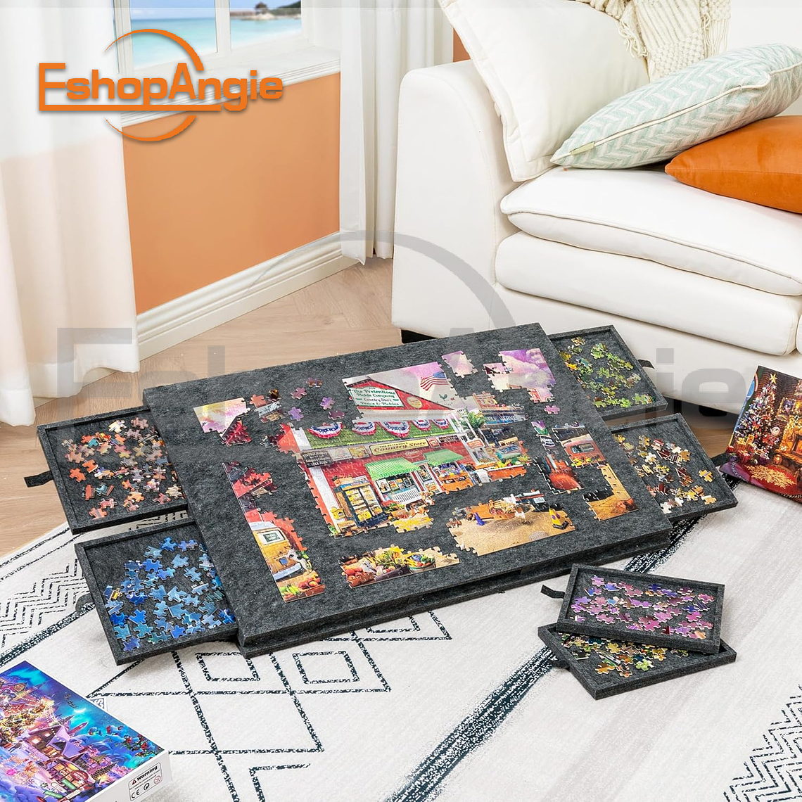 Tabla De Rompecabezas Inclinable Con Soporte Y 6 Cajones 7