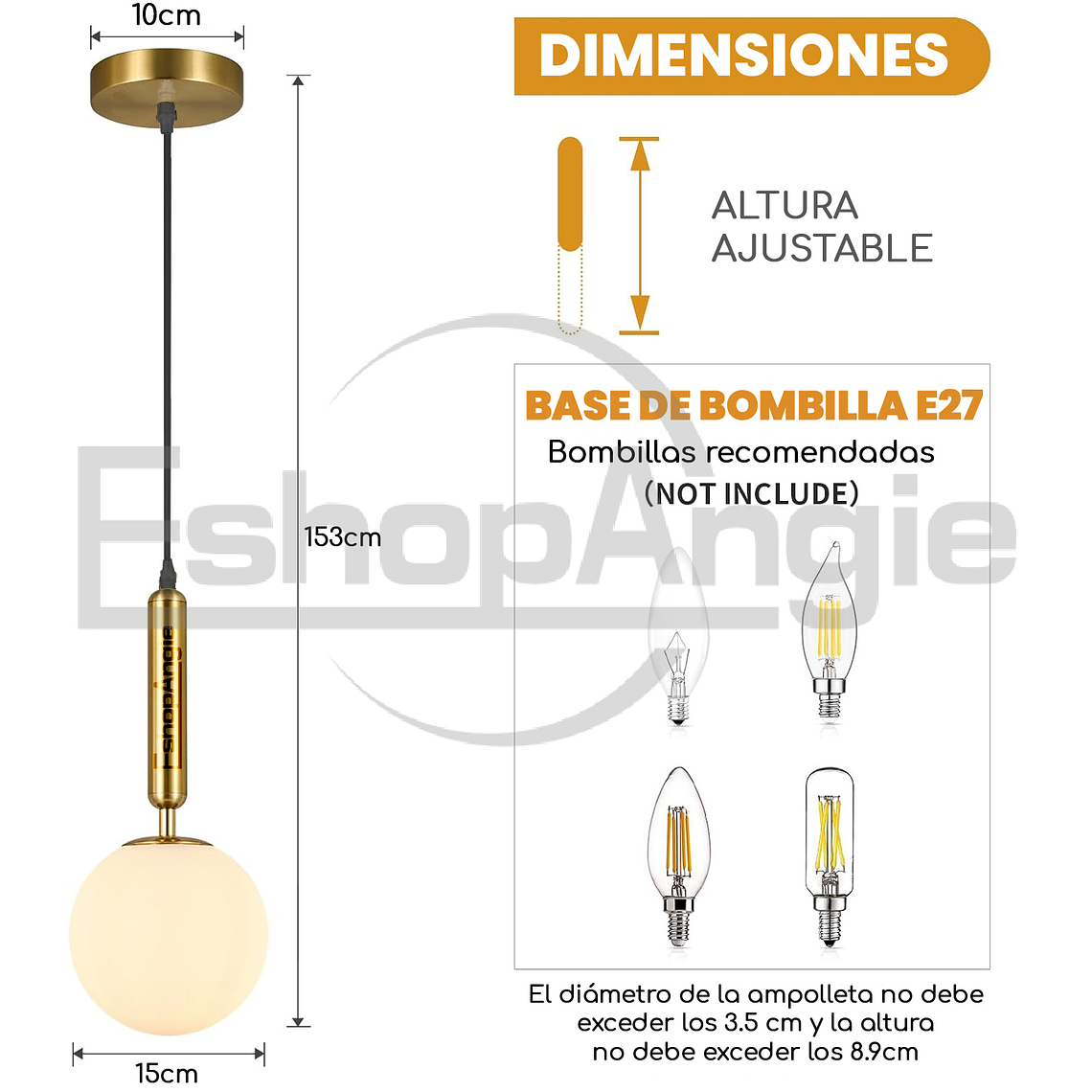 Lampara Colgante Dorada Esfera Foco Modelo Nórdica 6