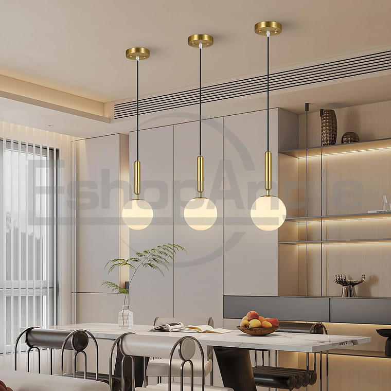 Lampara Colgante Dorada Esfera Foco Modelo Nórdica 3