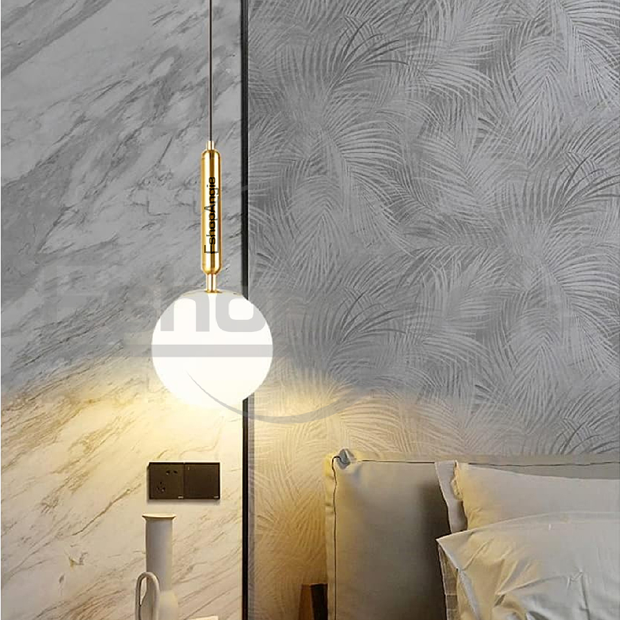 Lampara Colgante Dorada Esfera Foco Modelo Nórdica