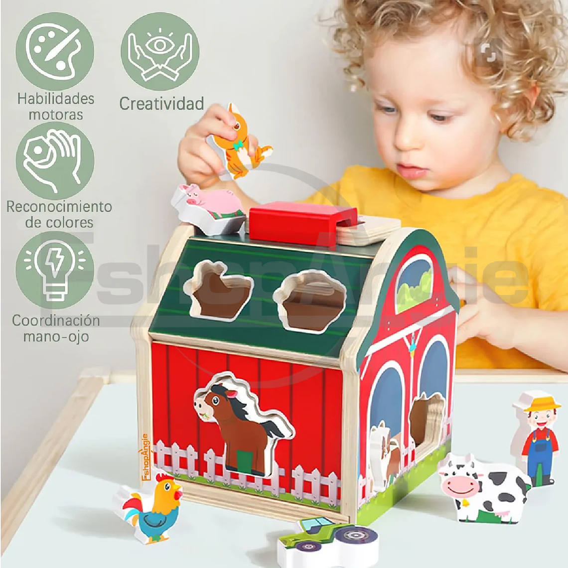 Juguete Didáctico Granja Encaje De Animales De Madera Niños 3