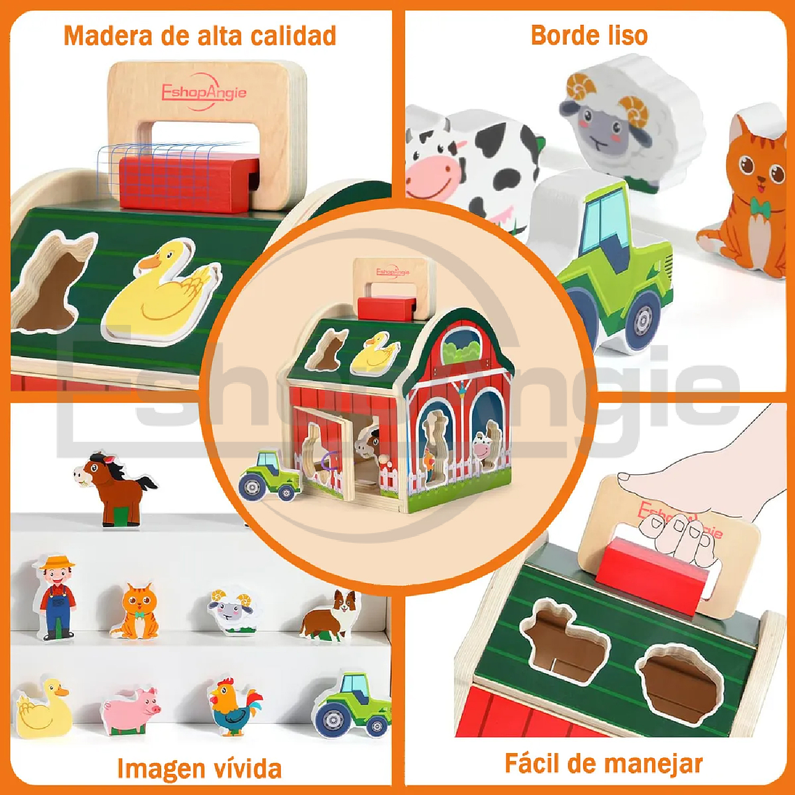 Juguete Didáctico Granja Encaje De Animales De Madera Niños 4