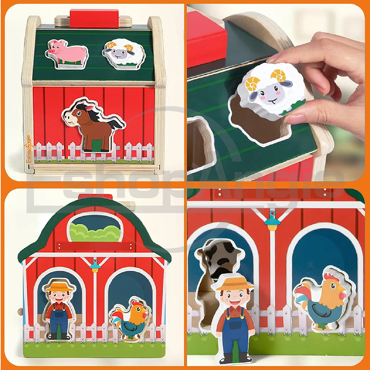 Juguete Didáctico Granja Encaje De Animales De Madera Niños 5