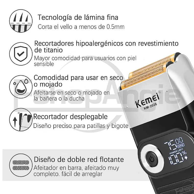 Máquina Afeitadora Shaver Kemei Km-2026 Inalámbrica Usb 3