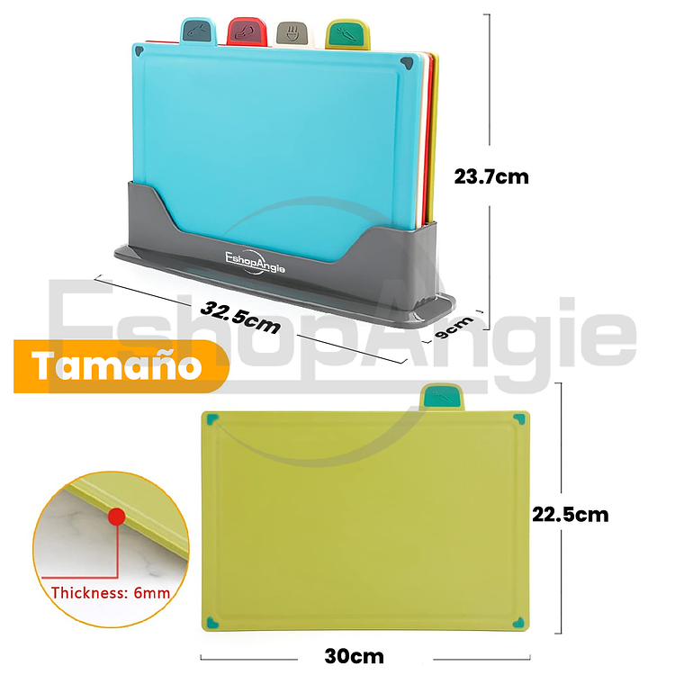Tablas Para Picar Utensilio Cocina Con Base Colores 4 Piezas 6