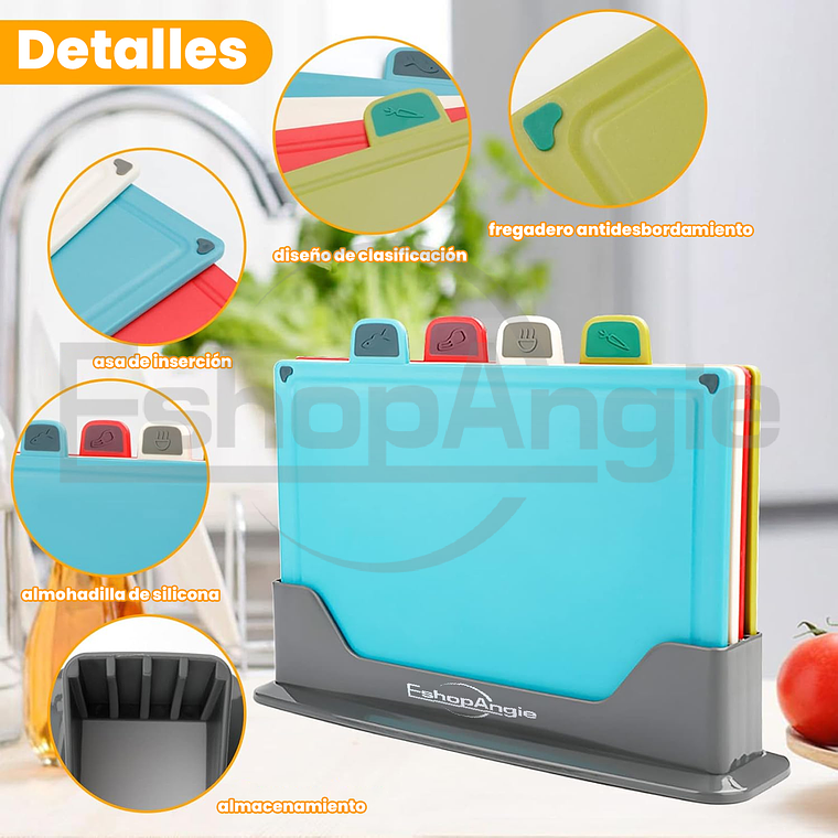 Tablas Para Picar Utensilio Cocina Con Base Colores 4 Piezas 4