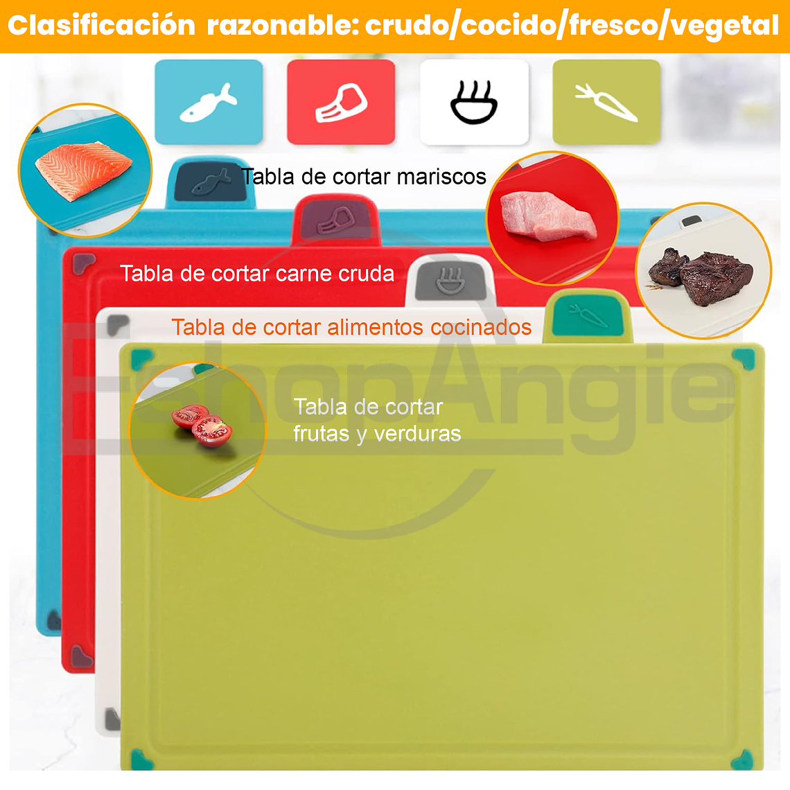 Tablas Para Picar Utensilio Cocina Con Base Colores 4 Piezas 5