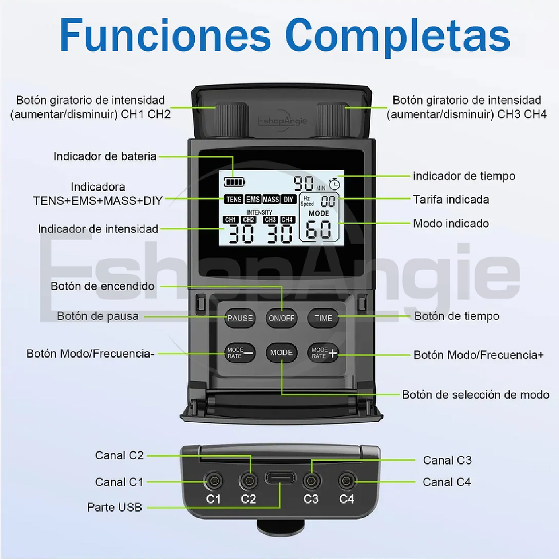 Electroestimulador Muscular Tens Ems Masaje 4 Canales 3