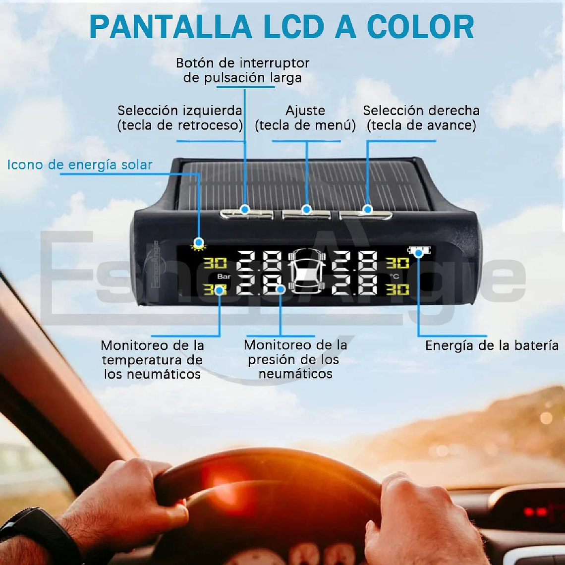 Sistema Monitoreo Presión Neumáticos Auto Tpms Solar 3
