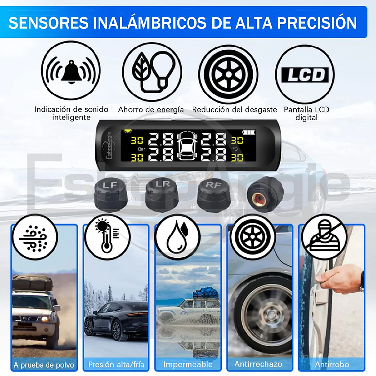 Sistema Monitoreo Presión Neumáticos Auto Tpms Solar 4