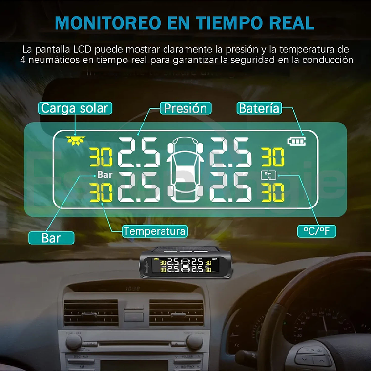 Sistema Monitoreo Presión Neumáticos Auto Tpms Solar 5