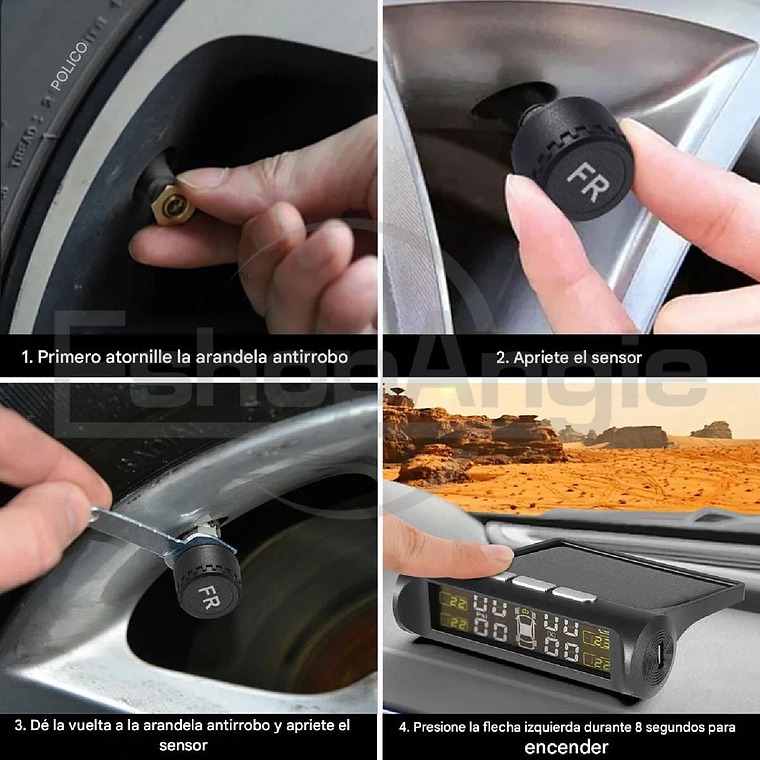 Sistema Monitoreo Presión Neumáticos Auto Tpms Solar 6