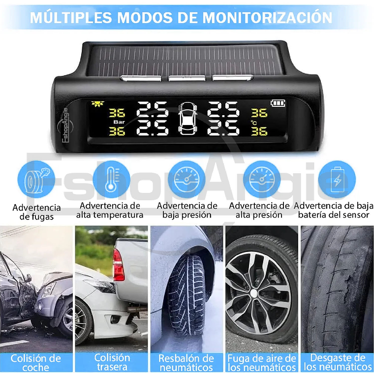 Sistema Monitoreo Presión Neumáticos Auto Tpms Solar 7
