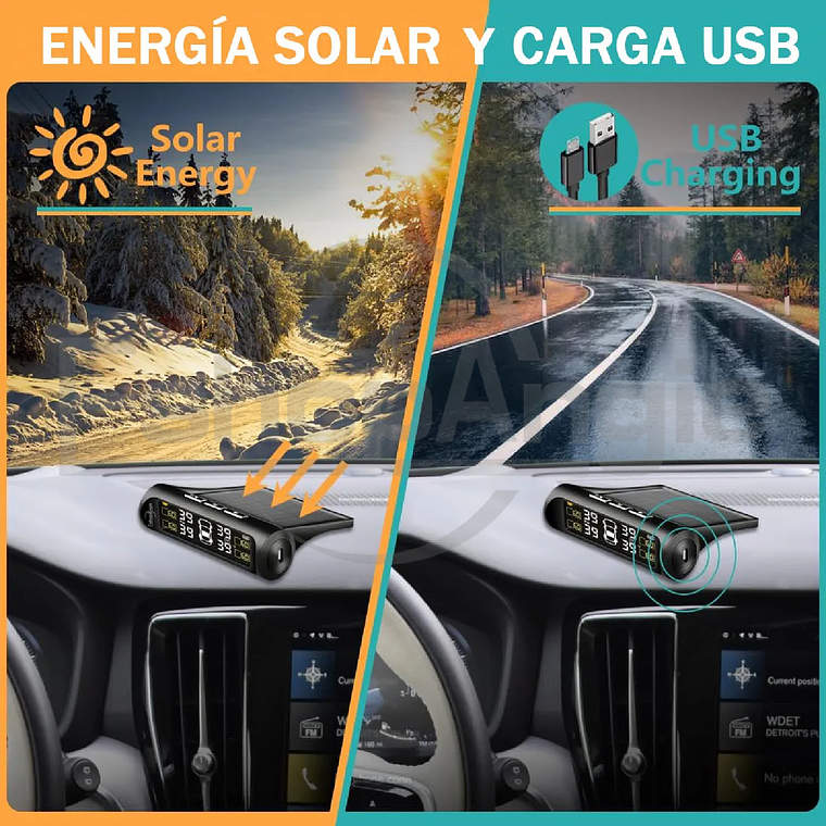 Sistema Monitoreo Presión Neumáticos Auto Tpms Solar 2